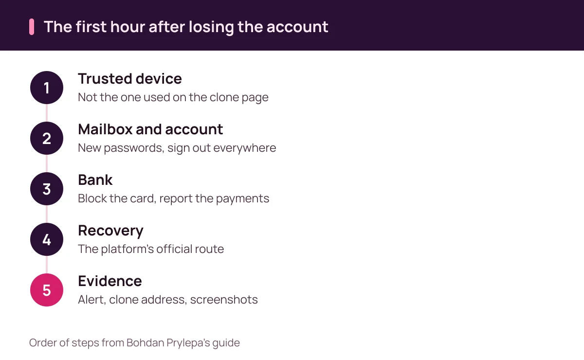Bohdan Prylepa: what to do in the first hour after a scam alert leads to an account takeover